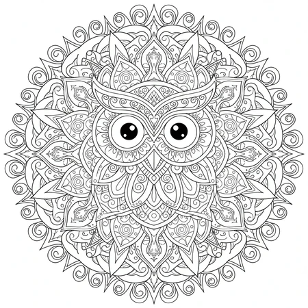 Coloriage Mandala Hibou #15