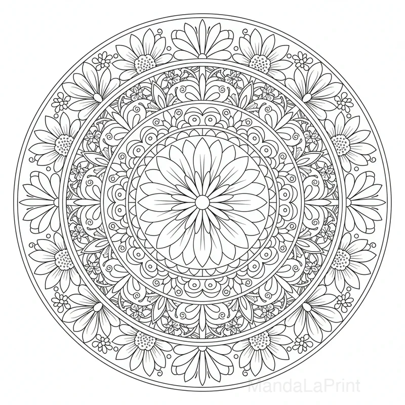 Floral Mandala Coloring #15