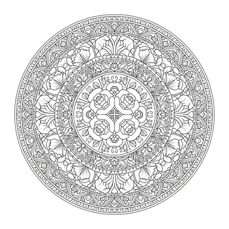 Mandala Roses et Feuilles #43