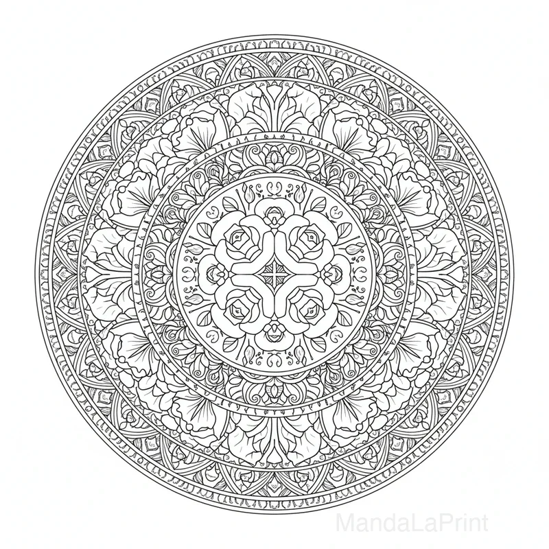 Rose et Feuilles Mandala #43