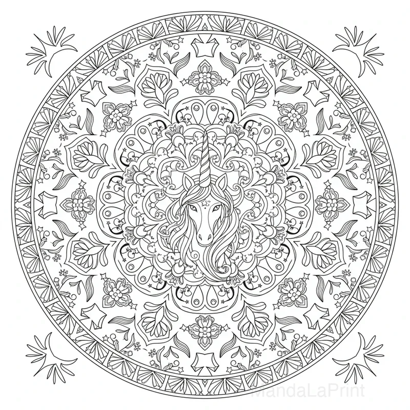 Mandala Mandala Licorne para Colorir #15