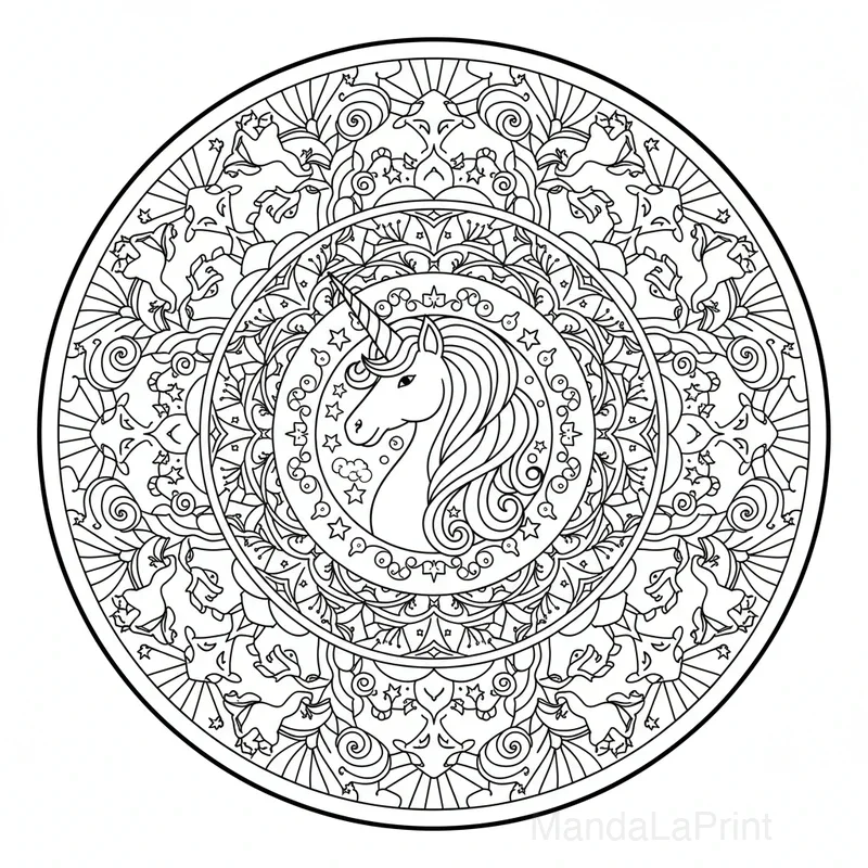 Mandala Mandala Licorne para Colorir #20